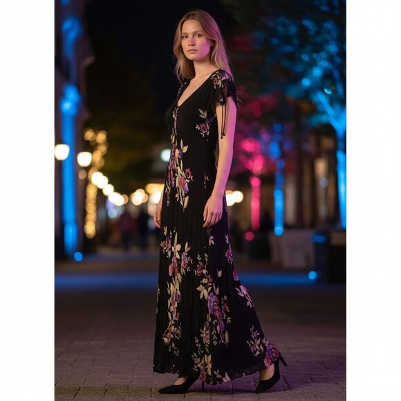 Nolita Slip Dress Large Dark Floral Y2K Sequins Black Fairycore Fair Whimsy - Picture 1 of 16